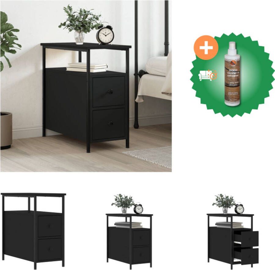 VidaXL Nachtkastje Zwart 30x60x60cm Duurzaam bewerkt hout en ijzer Met verstelbare poten Wandmontage vereist Kast Inclusief Houtreiniger en verfrisser