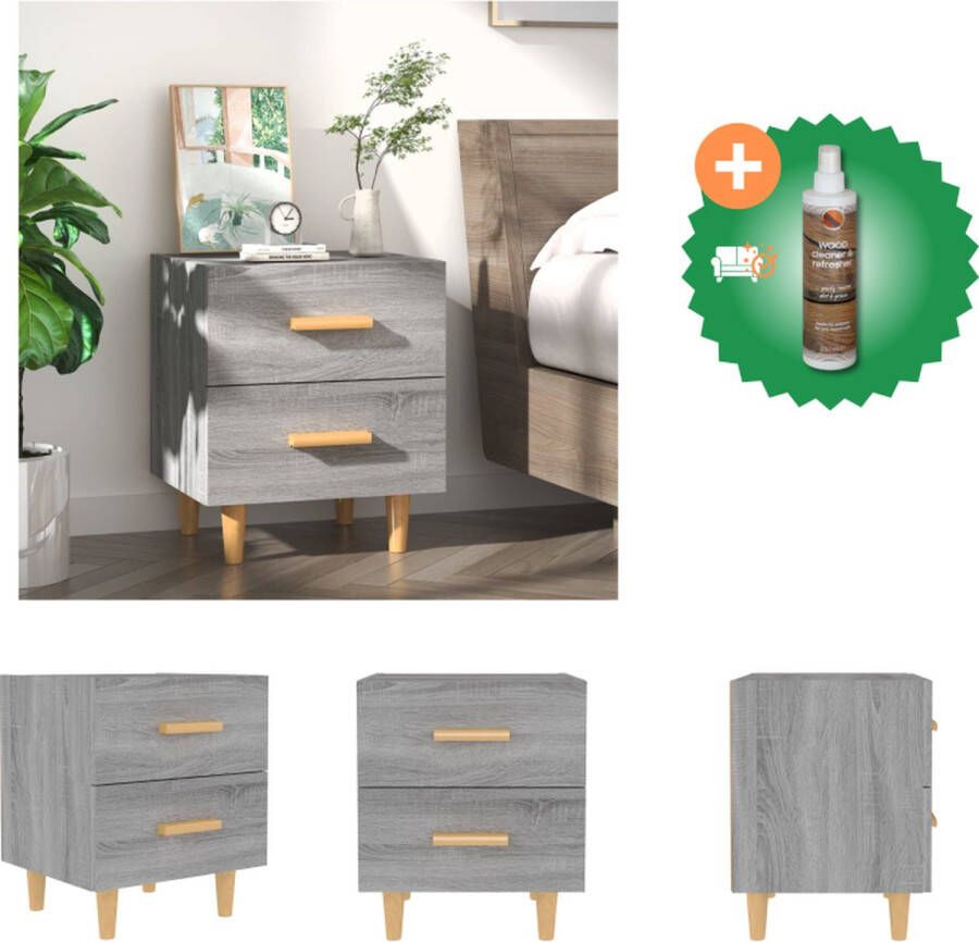 VidaXL Nachtkastje Scandinavian Grijs Sonoma Eiken 40 x 35 x 47.5 cm Opbergruimte Houten handvatten Kast Inclusief Houtreiniger en verfrisser