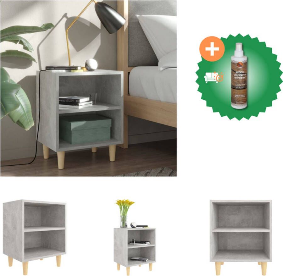 VidaXL Nachtkastje met massief houten poten 40x30x50 cm betongrijs Kast Inclusief Houtreiniger en verfrisser