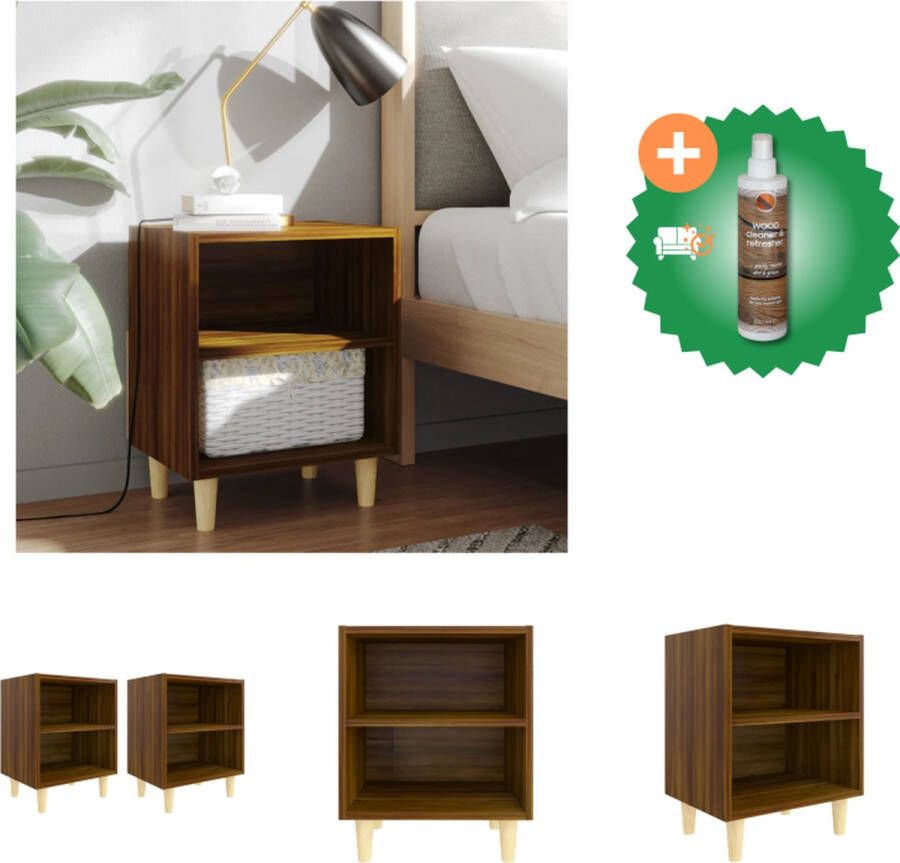 VidaXL Nachtkastje Scandinavisch 40 x 30 x 50 cm bruineiken houten poten Kast Inclusief Houtreiniger en verfrisser