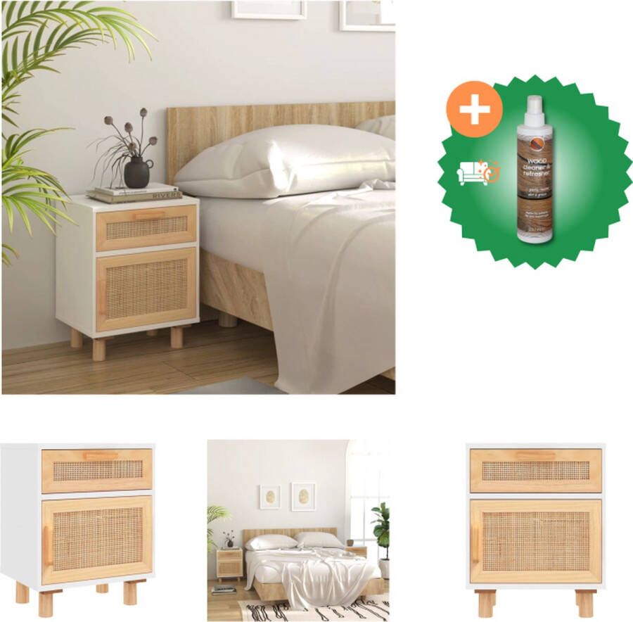 VidaXL Nachtkastje Scandinavisch 40 x 30 x 50 cm wit hout 1 lade en 2 vakken Kast Inclusief Houtreiniger en verfrisser
