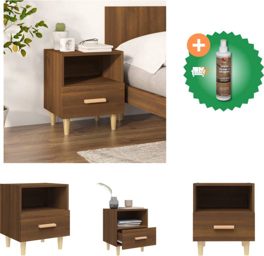 VidaXL Nachtkastje Scandinavisch 40 x 35 x 47 cm Bruineiken Kast Inclusief Houtreiniger en verfrisser