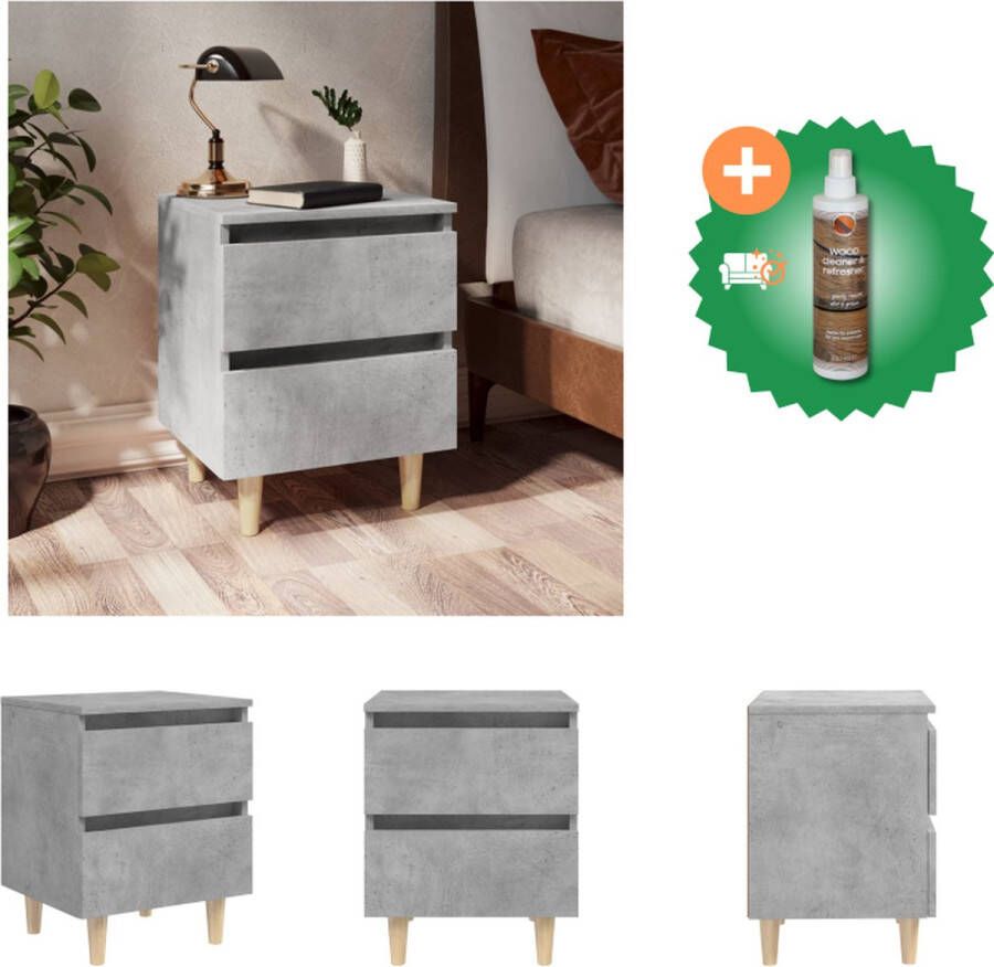 VidaXL Nachtkastje met grenenhouten poten 40x35x50 cm betongrijs Kast Inclusief Houtreiniger en verfrisser