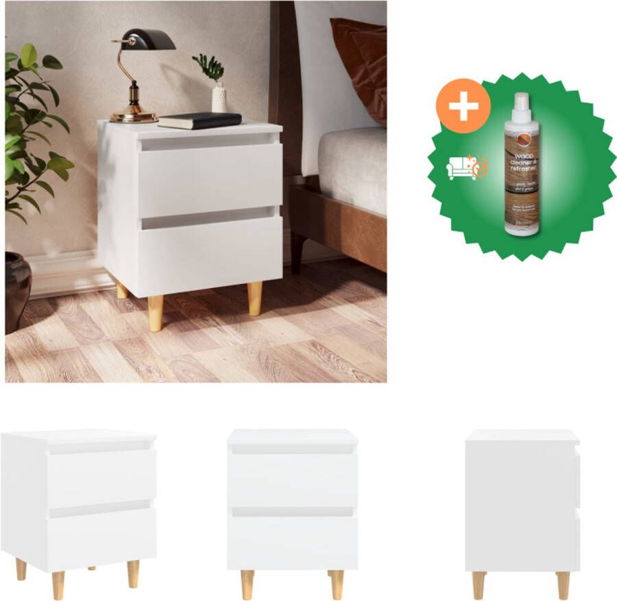 VidaXL Nachtkastje met massief grenenhouten poten 40x35x50 cm wit Kast Inclusief Houtreiniger en verfrisser