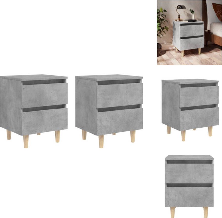 VidaXL Nachtkastje Nachtkastjes Kastje Kastjes Nachtkastjes 2 st met grenenhouten poten 40x35x50 cm betongrijs - Foto 2