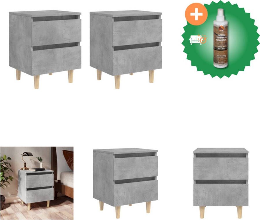 VidaXL Nachtkastjes 2 st met grenenhouten poten 40x35x50 cm betongrijs Kast Inclusief Houtreiniger en verfrisser