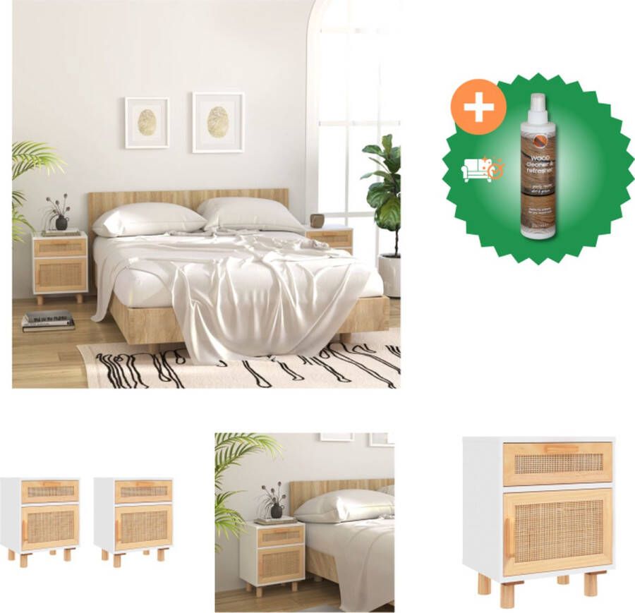VidaXL Nachtkastje Scandinavisch Design Wit 40 x 30 x 50 cm Met Lade en 2 Vakken Kast Inclusief Houtreiniger en verfrisser