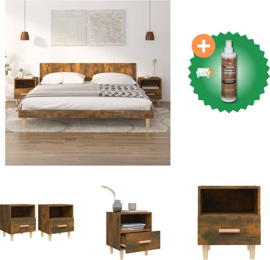 VidaXL Nachtkastje Scandinavisch Gerookt Eiken 40x35x47 cm Bewerkt Hout en Massief Eucalyptushout Kast Inclusief Houtreiniger en verfrisser