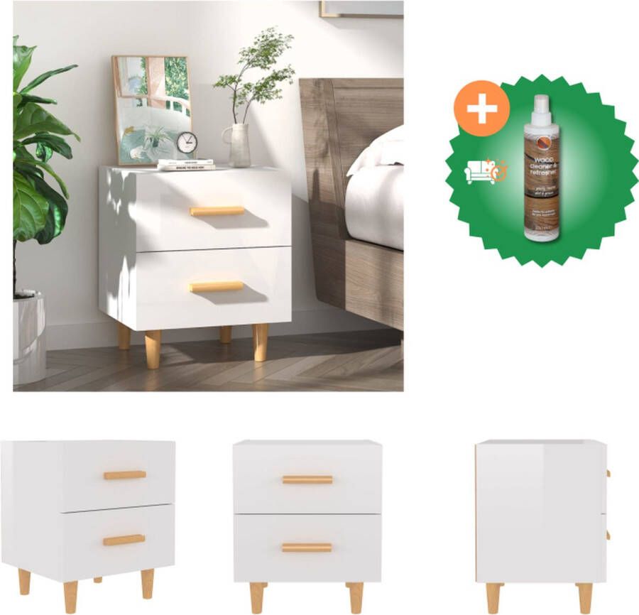 VidaXL Nachtkastje Scandinavisch Hoogglans Wit 40 x 35 x 47.5 cm 2 lades Kast Inclusief Houtreiniger en verfrisser