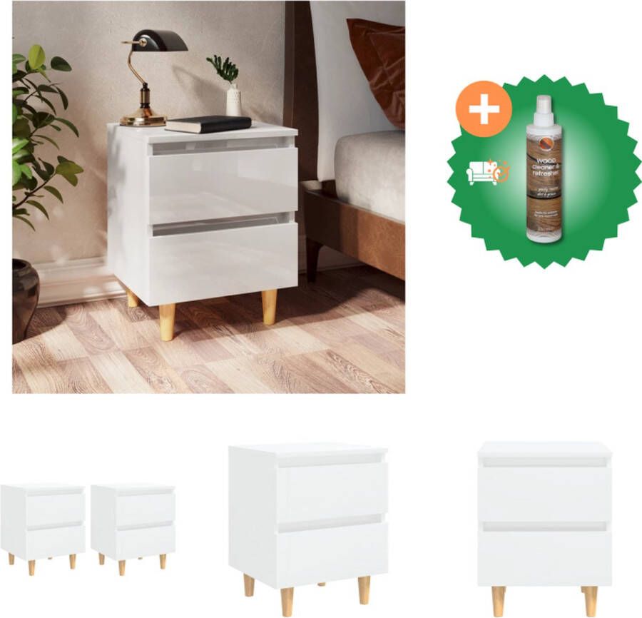 VidaXL Nachtkastje Scandinavisch Nachtkastje 40 x 35 x 50 cm Hoogglans wit Kast Inclusief Houtreiniger en verfrisser