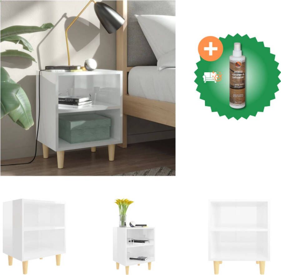 VidaXL Nachtkastje met massief houten poten 40x30x50 cm hoogglans wit Kast Inclusief Houtreiniger en verfrisser
