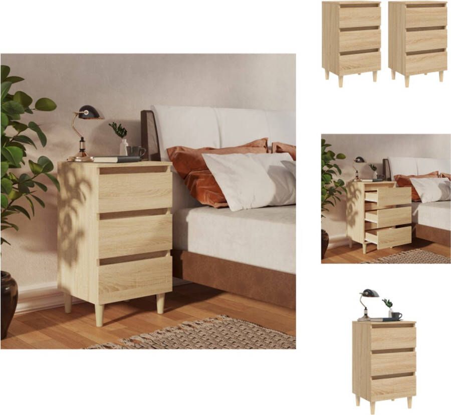 VidaXL Nachtkastje Nachtkastjes Slaapkamerkastje Slaapkamerkastjes Nachtkastjes 2 st met houten poten 40x35x69 cm sonoma eiken - Foto 2