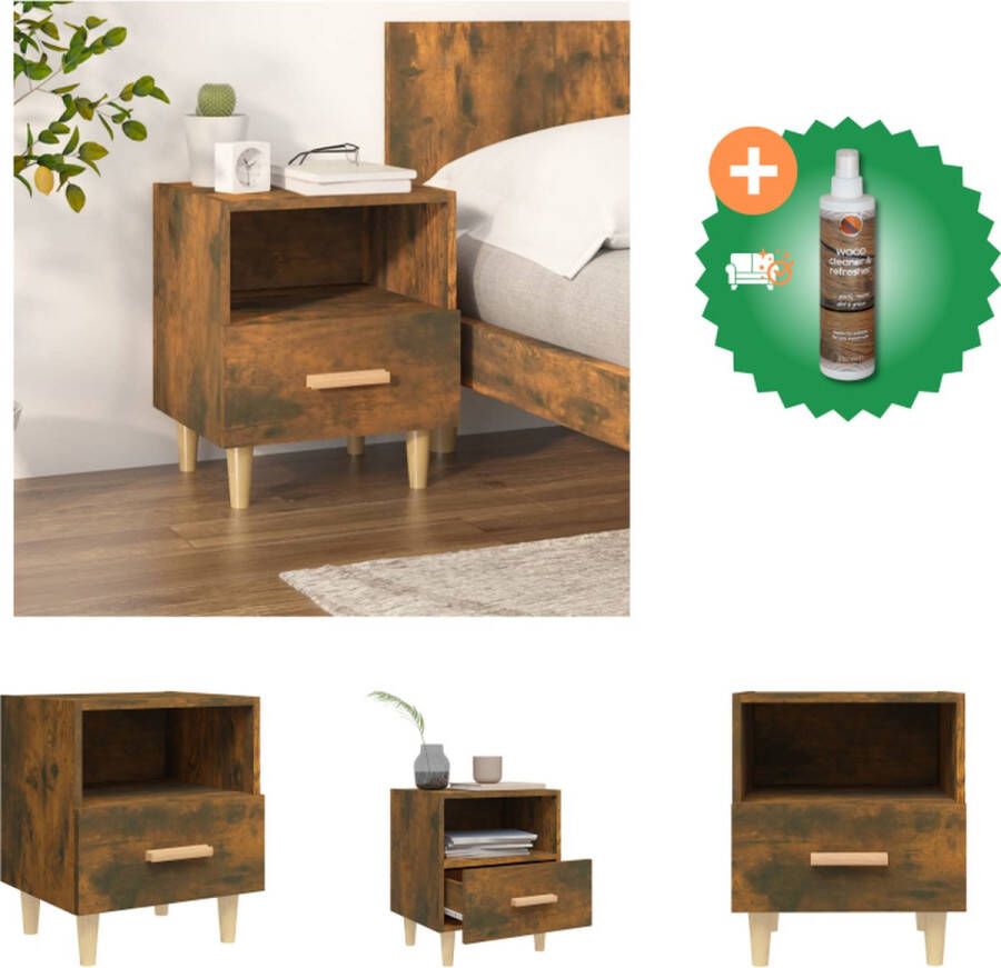 VidaXL Nachtkastje Scandinavische Gerookt Eiken 40 x 35 x 47 cm Kast Inclusief Houtreiniger en verfrisser