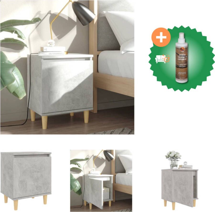 VidaXL Nachtkastje Scandinavische stijl 40 x 30 x 50 cm betongrijs Houten poten Kast Inclusief Houtreiniger en verfrisser