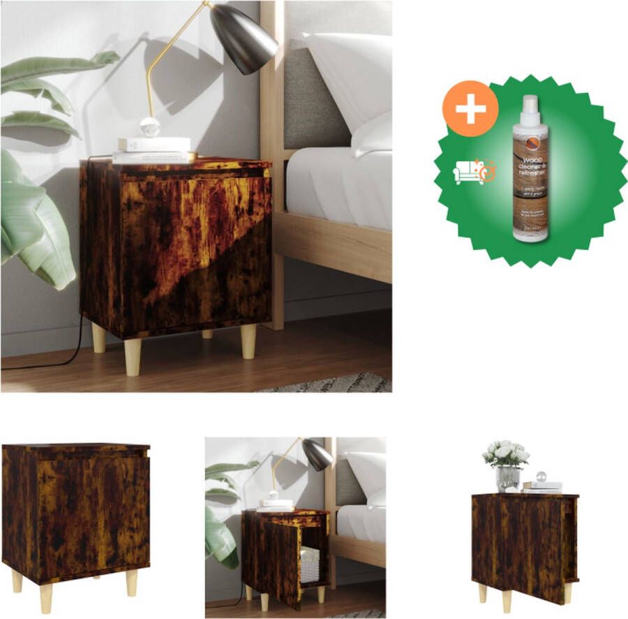 VidaXL Nachtkastje Scandinavische Stijl 40 x 30 x 50 cm Gerookt Eiken Met Houten Poten Kast Inclusief Houtreiniger en verfrisser