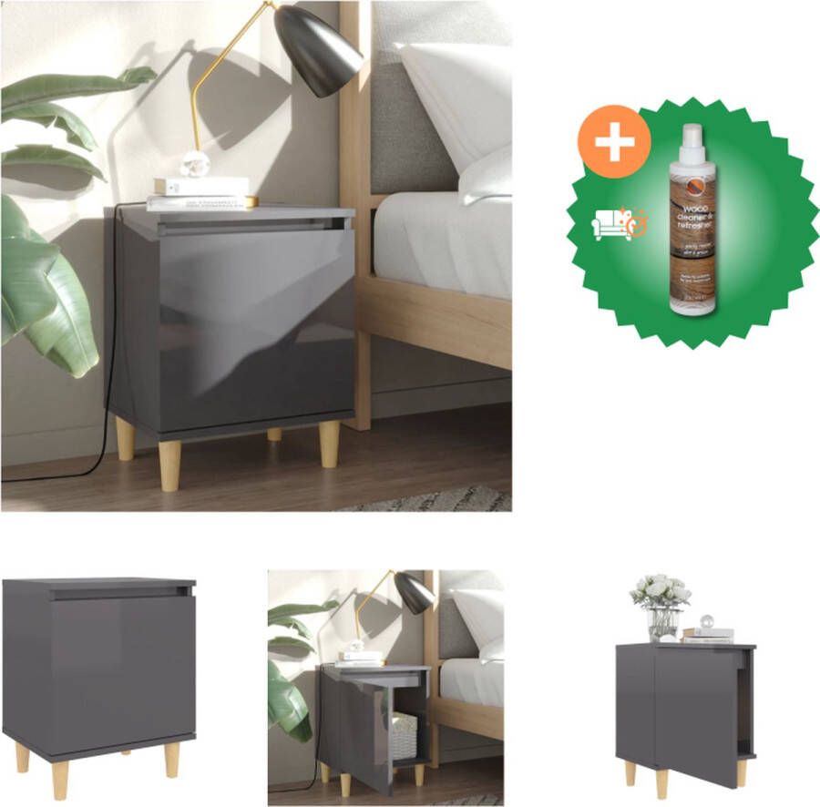 VidaXL Nachtkastje Scandinavische stijl 40 x 30 x 50 cm Houten poten Hoogglans grijs Kast Inclusief Houtreiniger en verfrisser