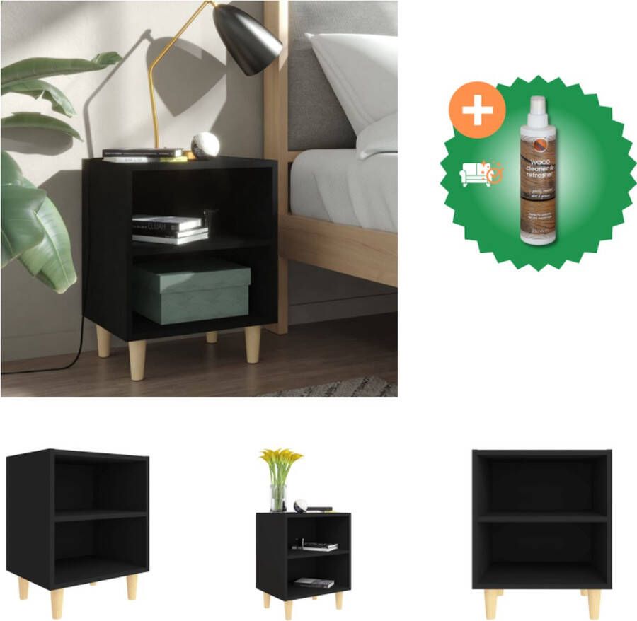 VidaXL Nachtkastje Scandinavische Stijl 40x30x50 cm Stabiel en Stevig Zwart Hout Met Houten Poten Kast Inclusief Houtreiniger en verfrisser