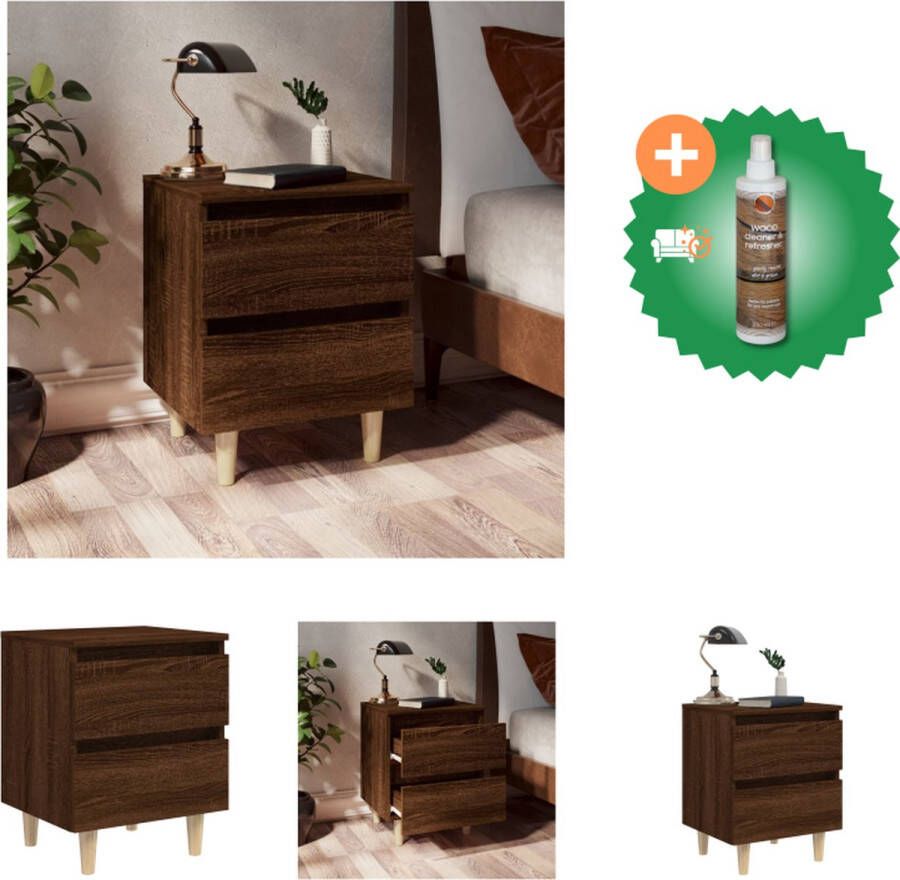 VidaXL Nachtkastje Scandinavische Stijl 40 x 35 x 50 cm Bruineiken 2 Lades Kast Inclusief Houtreiniger en verfrisser