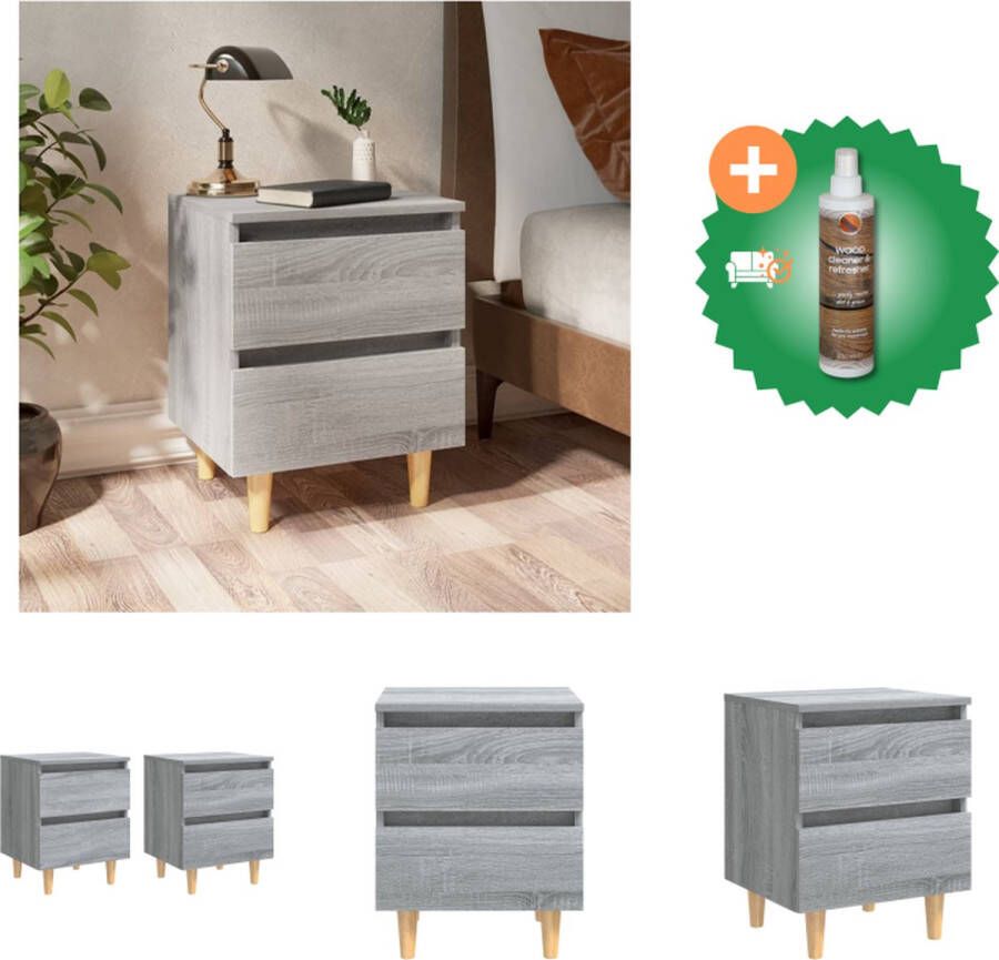 VidaXL Nachtkastje Scandinavische stijl 40 x 35 x 50 cm Grijs Sonoma Eiken 2 lades Kast Inclusief Houtreiniger en verfrisser