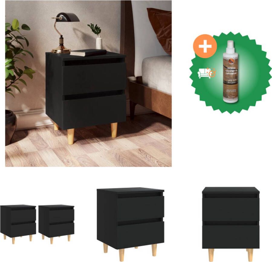 VidaXL Nachtkastje Scandinavische Stijl 40 x 35 x 50 cm Houten Poten 2 Lades Zwart Kast Inclusief Houtreiniger en verfrisser
