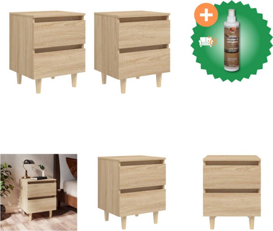 VidaXL Nachtkastjes 2 st met houten poten 40x35x50cm sonoma eikenkleur Kast Inclusief Houtreiniger en verfrisser
