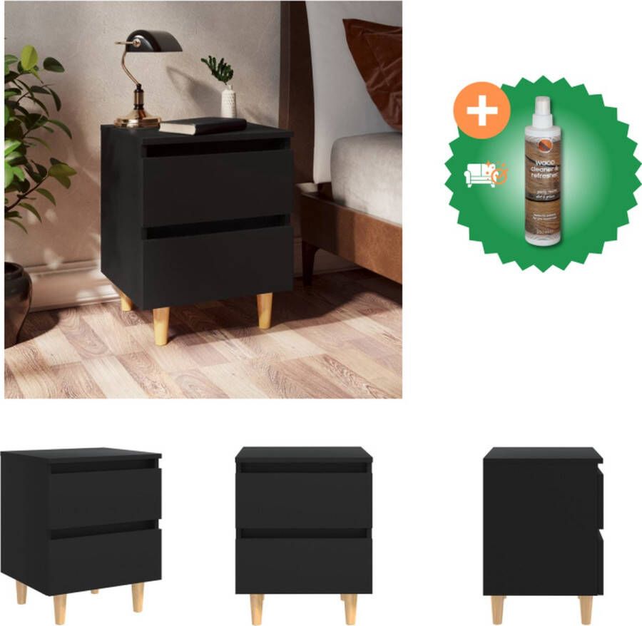 VidaXL Nachtkastje met massief grenenhouten poten 40x35x50 cm zwart Kast Inclusief Houtreiniger en verfrisser