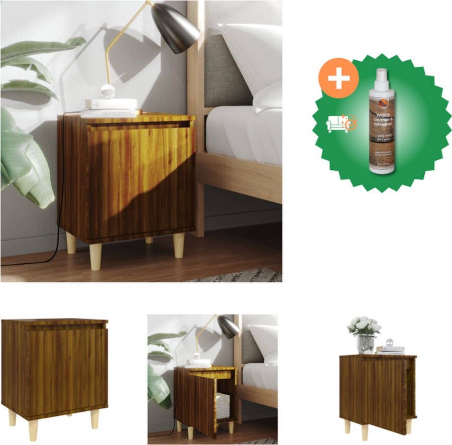 VidaXL Nachtkastje Scandinavische Stijl 40x30x50 cm Bruineiken Houten Poten Kast Inclusief Houtreiniger en verfrisser - Foto 2