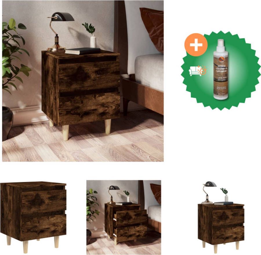 VidaXL Nachtkastje Scandinavische Stijl 40x35x50 cm Gerookt Eiken 2 Lades Kast Inclusief Houtreiniger en verfrisser