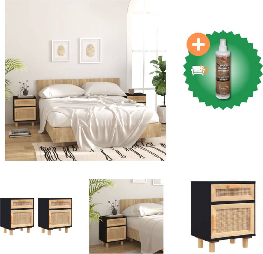 VidaXL Nachtkastje Scandinavische stijl Duurzaam hout 40 x 30 x 50 cm Zwart Kast Inclusief Houtreiniger en verfrisser