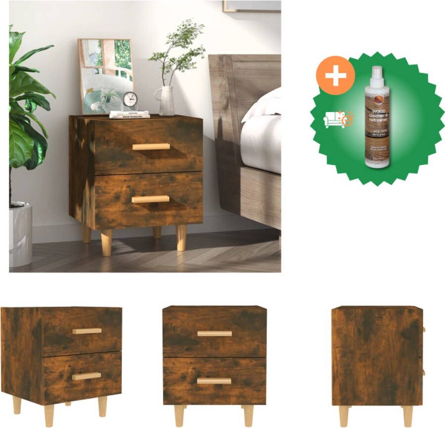 VidaXL Nachtkastje Scandinavische Stijl Gerookt Eiken 40 x 35 x 47.5 cm 2 Lades Kast Inclusief Houtreiniger en verfrisser