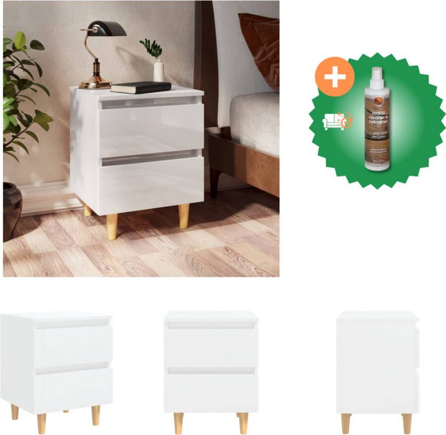 VidaXL Nachtkastje Scandinavische Stijl Hoogglans Wit 40 x 35 x 50 cm Met 2 Lades Kast Inclusief Houtreiniger en verfrisser