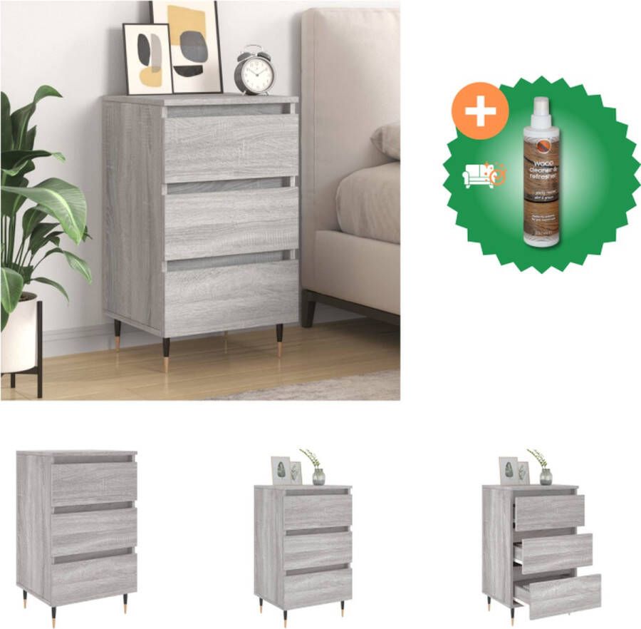VidaXL Nachtkastje Serenade Nachtkastjes 40 x 35 x 69 cm Grijs Sonoma Eiken Kast Inclusief Houtreiniger en verfrisser