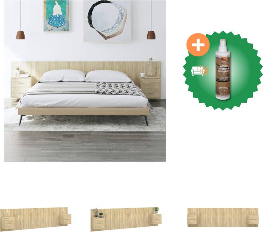 VidaXL Nachtkastje Set en Hoofdbord Sonoma Eiken Opbergruimte Wandmontage 48.5x32.5x80 cm 200x1.5x80 cm Bewerkt Hout Bedonderdeel Inclusief Houtreiniger en verfrisser