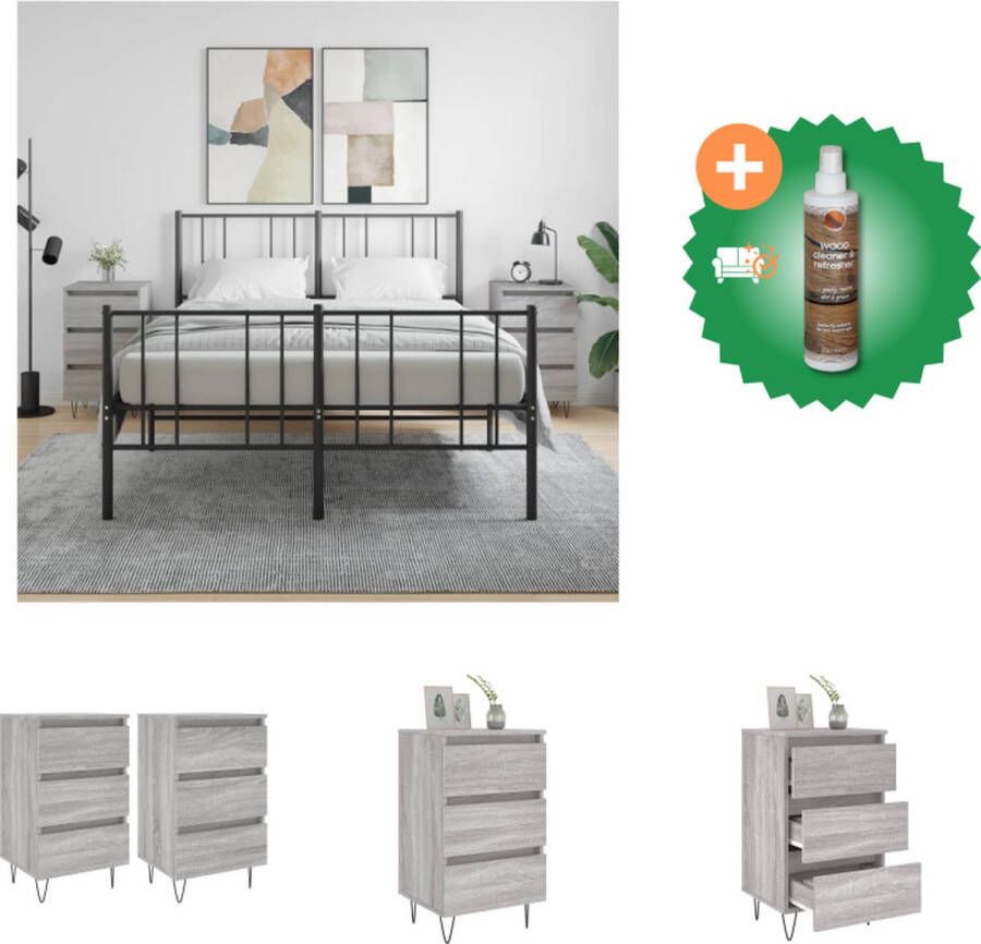 VidaXL Nachtkastje Set Grijs Sonoma Eiken 40 x 35 x 69 cm 3 lades Kast Inclusief Houtreiniger en verfrisser