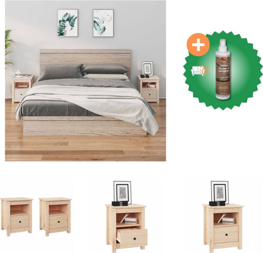 VidaXL Nachtkastje Set Massief Grenenhout 40 x 35 x 49 cm Opbergruimte Onderhoudsarm Kast Inclusief Houtreiniger en verfrisser