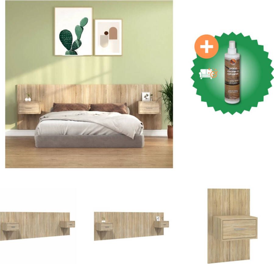 VidaXL Nachtkastje Set met Zwevend Hoofdbord Sonoma Eiken Wandmontage Opbergruimte 48.5x32.5x80 cm Bewerkt Hout Bedonderdeel Inclusief Houtreiniger en verfrisser - Foto 2