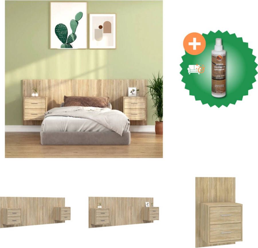 VidaXL Nachtkastje Set Sonoma Eiken Wandmontage Opbergruimte 48.5 x 32.5 x 80 cm Hoge Kwaliteit Hout Inclusief Hoofdbord Montage Vereist Bedonderdeel Inclusief Houtreiniger en verfrisser