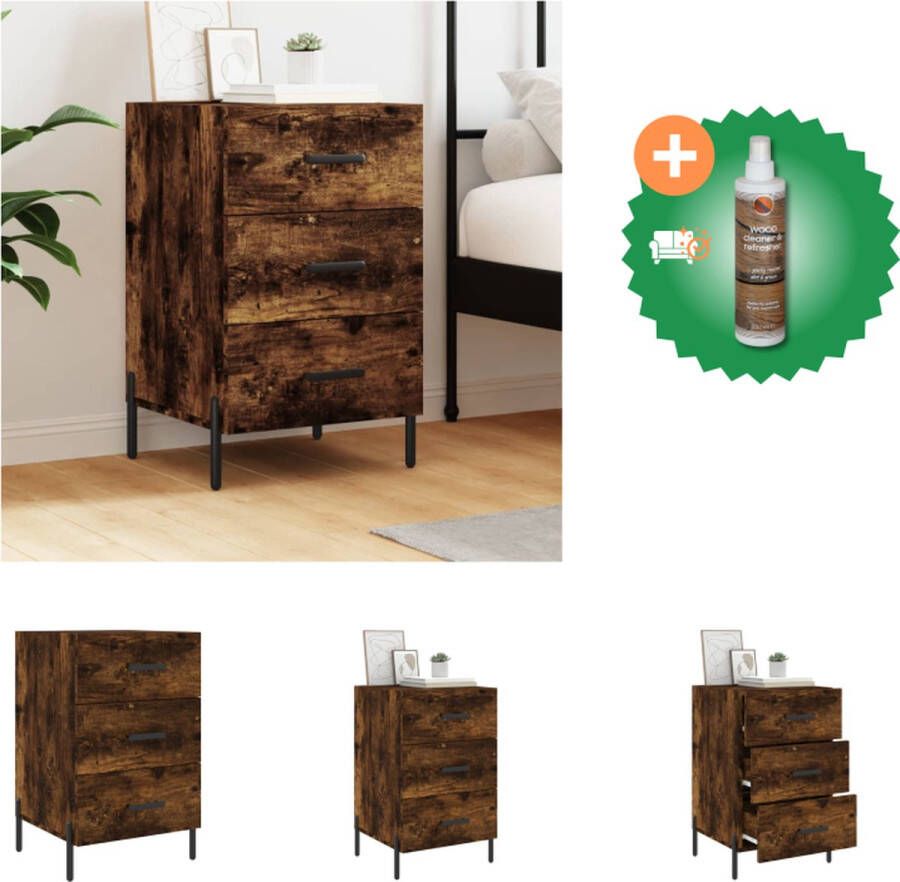 VidaXL Nachtkastje Smoked Oak 40 x 40 x 66 cm Duurzaam materiaal Veel opbergruimte Displayfunctie Metalen voeten Kast Inclusief Houtreiniger en verfrisser - Foto 2