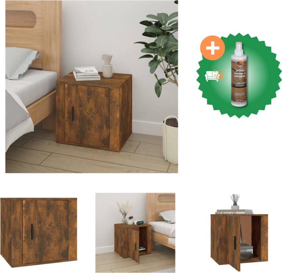 VidaXL Nachtkastje Smoked Oak 50x39x47 cm Stevig bewerkt hout Voldoende opbergruimte Kast Inclusief Houtreiniger en verfrisser - Foto 2