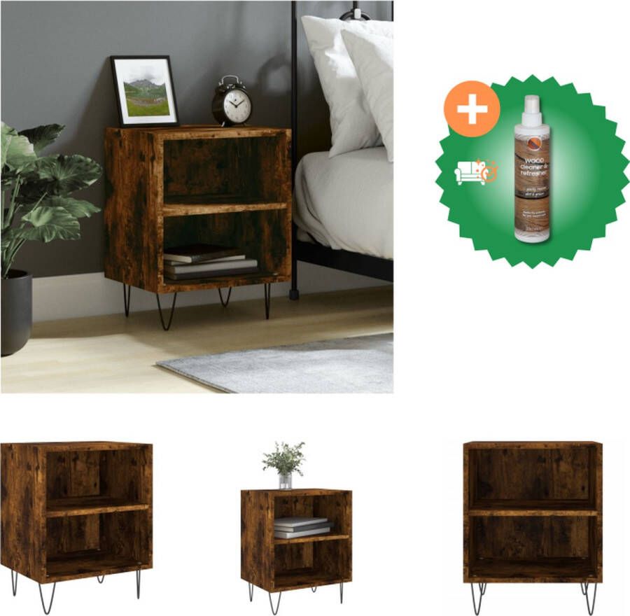 VidaXL Nachtkastje Smoked Oak Bewerkt Hout 40 x 30 x 50 cm Veel opbergruimte Kast Inclusief Houtreiniger en verfrisser