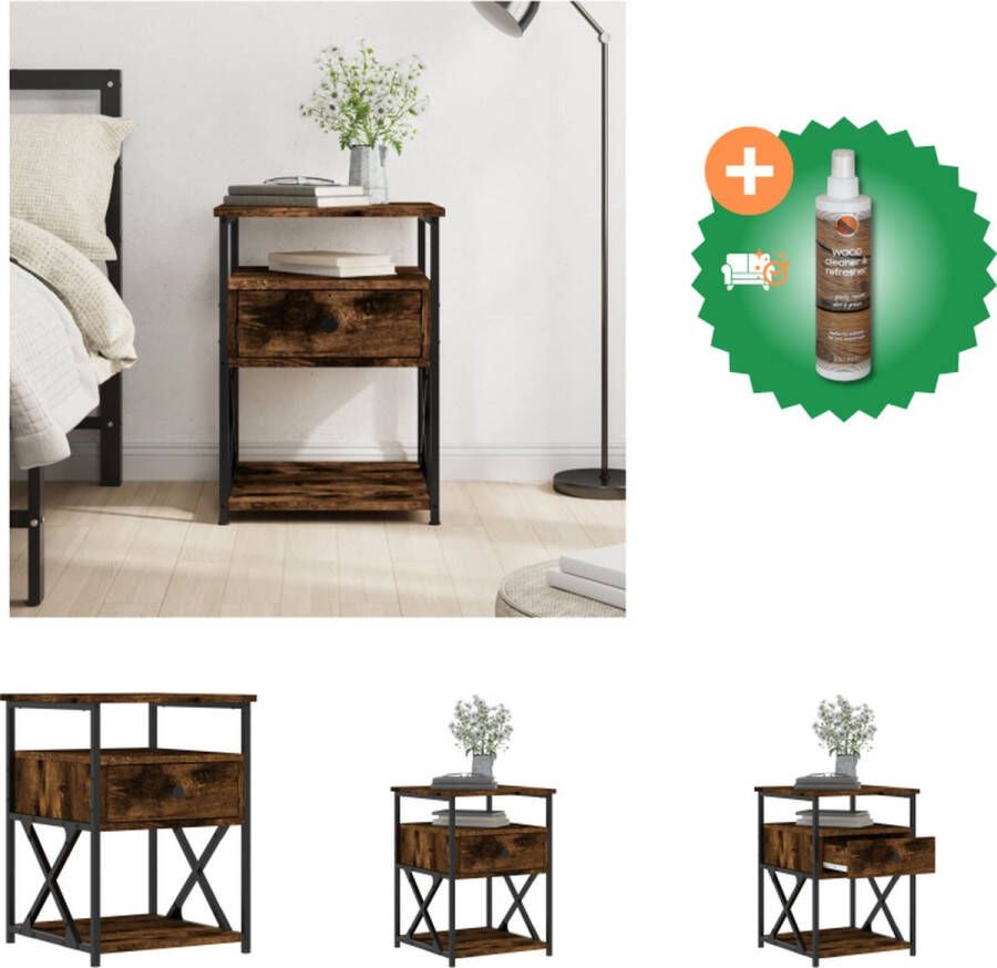 VidaXL Nachtkastje 40x42x55 cm bewerkt hout gerookt eikenkleurig Kast Inclusief Houtreiniger en verfrisser