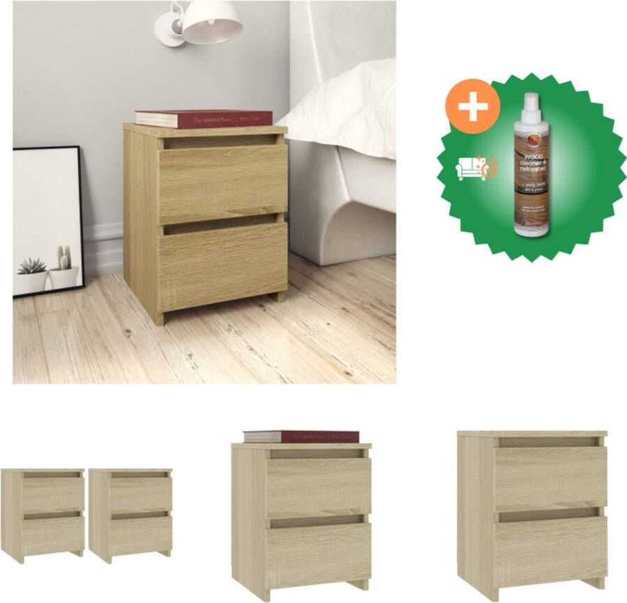 VidaXL Nachtkastjes 2 st 30x30x40 cm bewerkt hout sonoma eikenkleurig Kast Inclusief Houtreiniger en verfrisser
