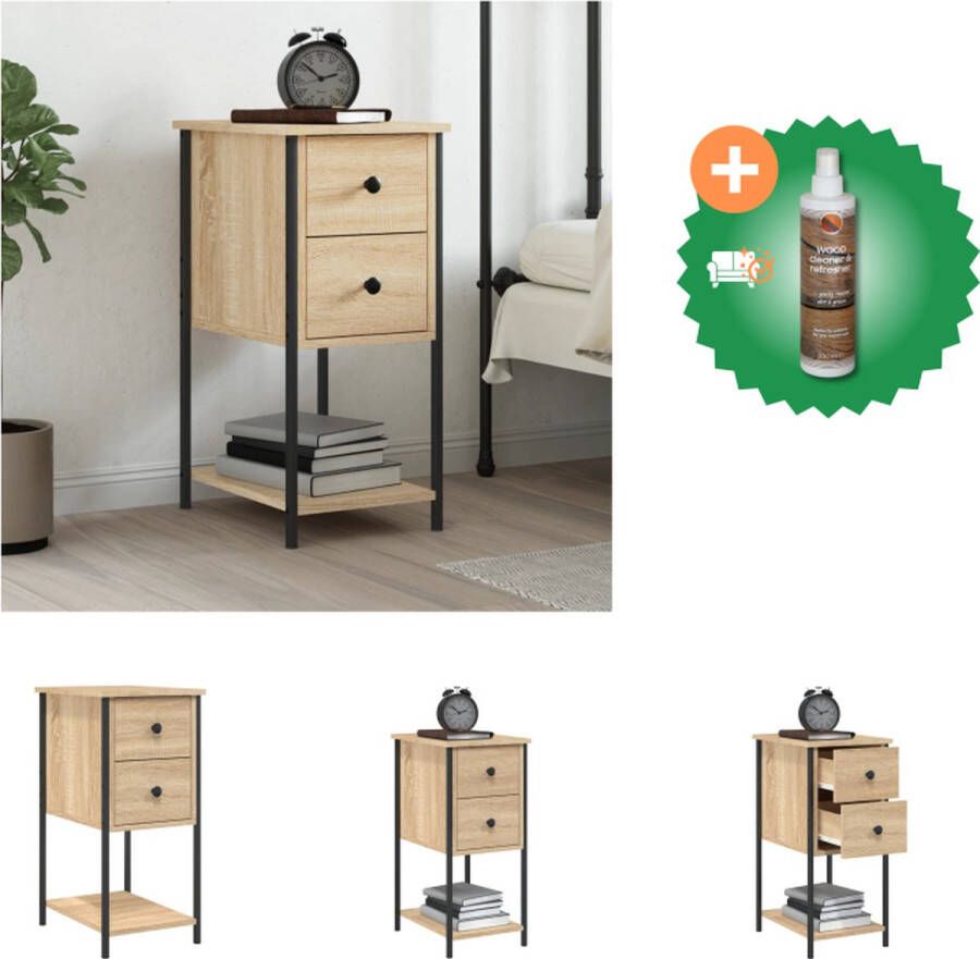 VidaXL Nachtkastje Sonoma Eiken 32 x 42 x 70 cm Duurzaam Hout en IJzer Kast Inclusief Houtreiniger en verfrisser