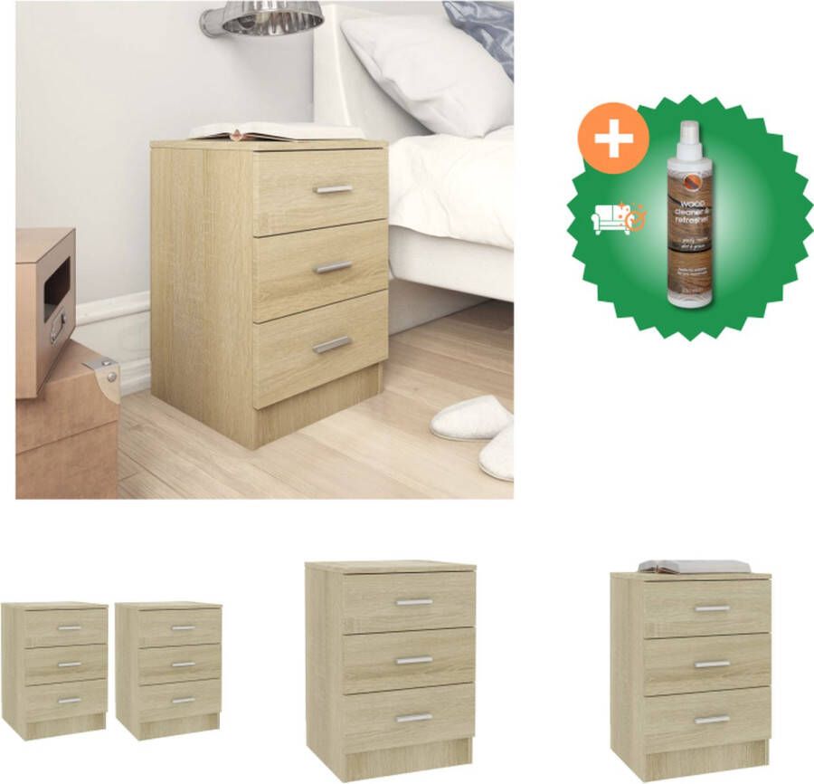 VidaXL Nachtkastjes 2 st 38x35x56 cm bewerkt hout sonoma eikenkleurig Kast Inclusief Houtreiniger en verfrisser