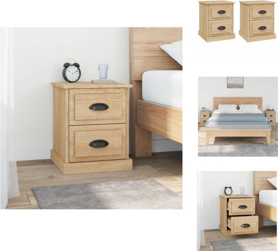 VidaXL Nachtkastje Nachtkastjes Nacht Kastje Nachtkastjes 2 st 39x39x47 5 cm bewerkt hout sonoma eikenkleur - Foto 2