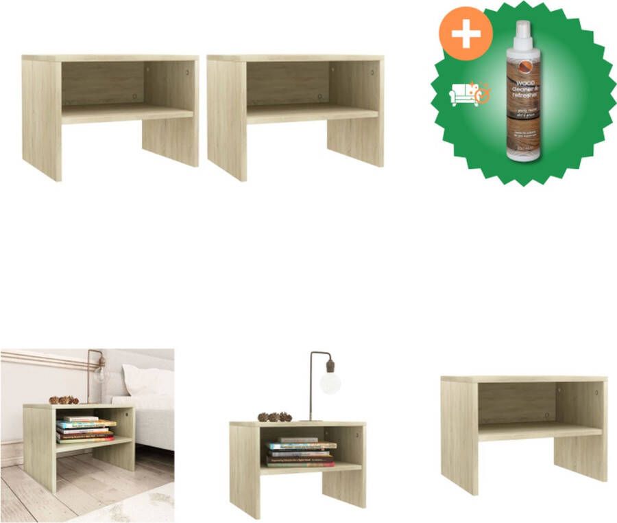 VidaXL Nachtkastjes 2 st 40x30x30 cm bewerkt hout sonoma eikenkleurig Kast Inclusief Houtreiniger en verfrisser
