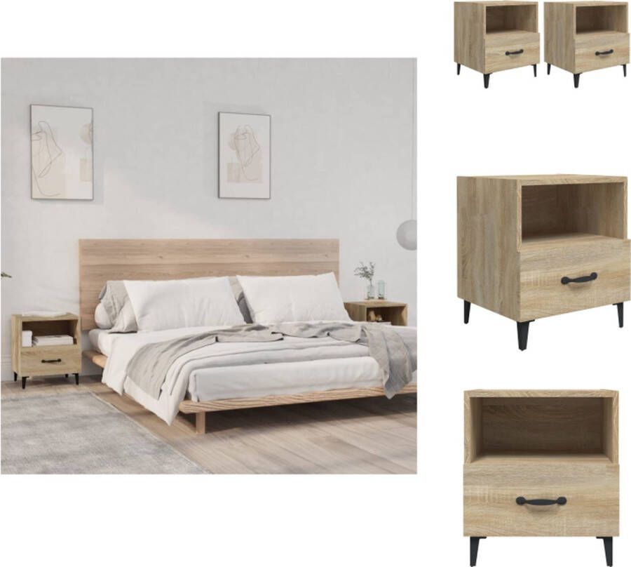 VidaXL Nachtkastje Nachtkastjes Houten Nachtkastje Houten Nachtkastjes 2 st bewerkt hout sonoma eikenkleurig - Foto 2