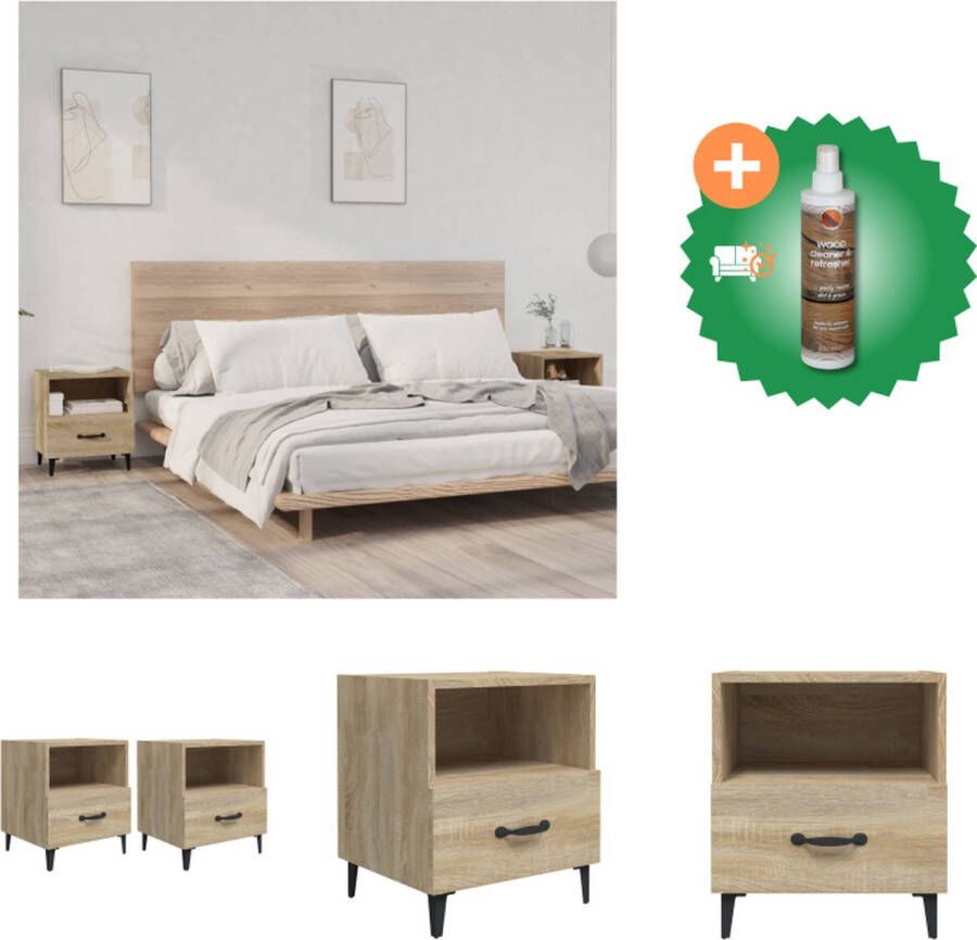 VidaXL Nachtkastje Sonoma Eiken 40 x 35 x 47.5 cm 1 Lade Voldoende Opbergruimte Kast Inclusief Houtreiniger en verfrisser - Foto 2