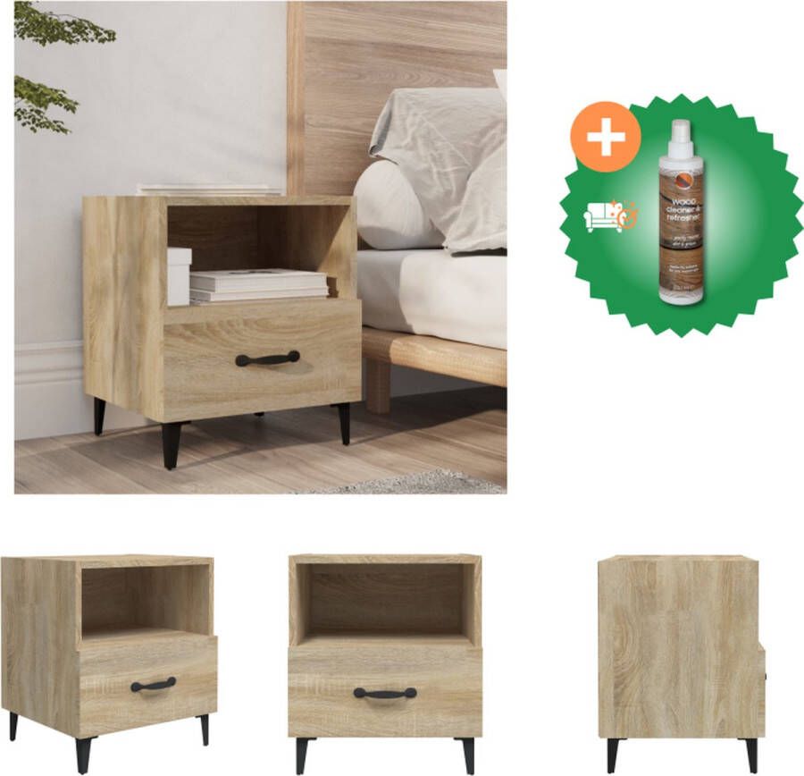 VidaXL Nachtkastje Sonoma Eiken 40 x 35 x 47.5 cm Opbergruimte Stabiel blad Kast Inclusief Houtreiniger en verfrisser - Foto 2