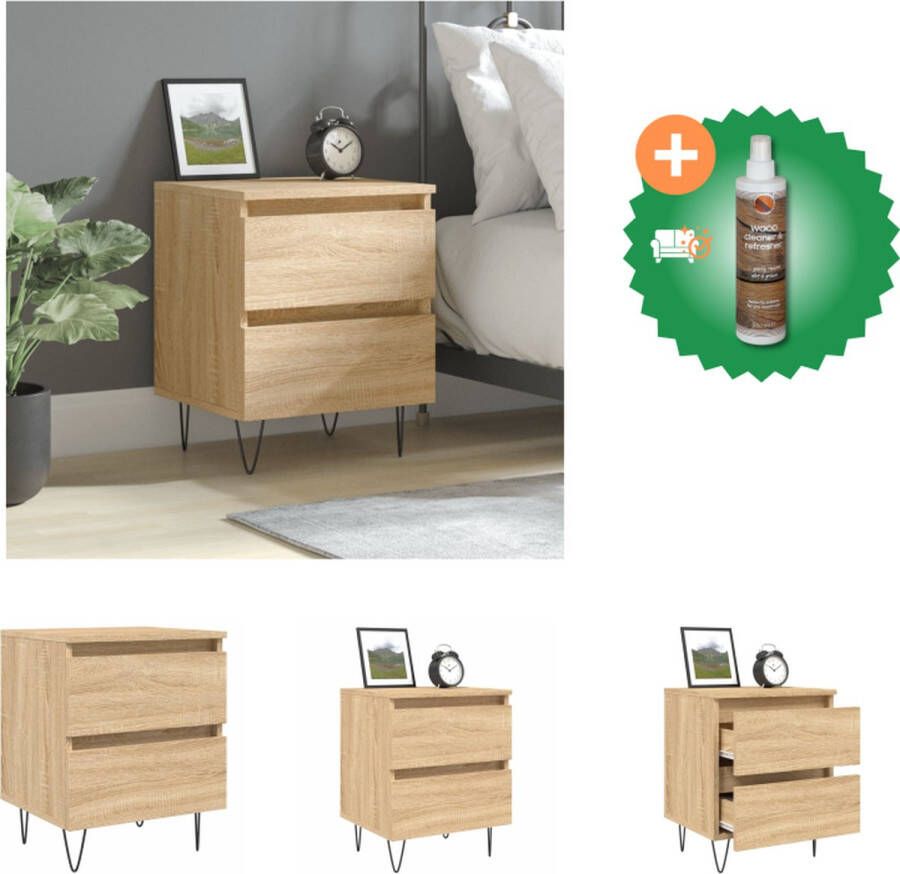 VidaXL Nachtkastje Sonoma Eiken 40 x 35 x 50 cm Duurzaam bewerkt hout 2 lades Kast Inclusief Houtreiniger en verfrisser